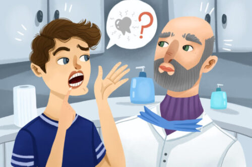 Image Text: patient talking with dentist about sensitive tooth sensitive teeth after filling